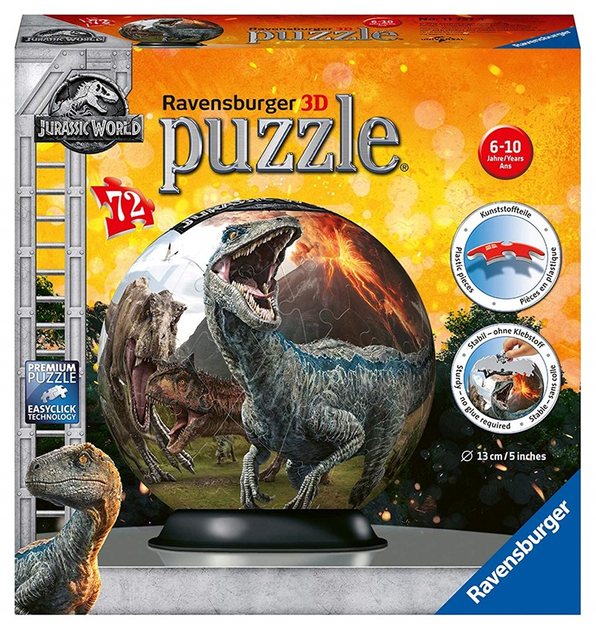 Puzzle 3D Ravensburger Kula Jurassic World 13 x 5 cm 72 elementy (4005556117574) - obraz 1