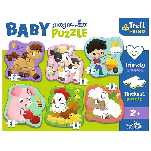 Zestaw puzzli Trefl Baby Progressive Zwierzęta na farmie 6 x 22 elementy (5900511440003) - obraz 2