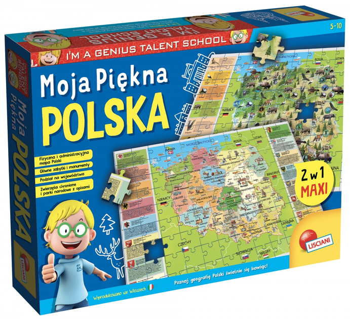 Zestaw puzzli Liscianigiochi Mały Geniusz Moja Polska 70 x 50 cm 2 x 108 elementów (8008324042043) - obraz 1