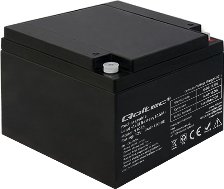 Акумуляторна батарея Qoltec AGM 12V 24Ah max 360A (5901878530369) - зображення 1