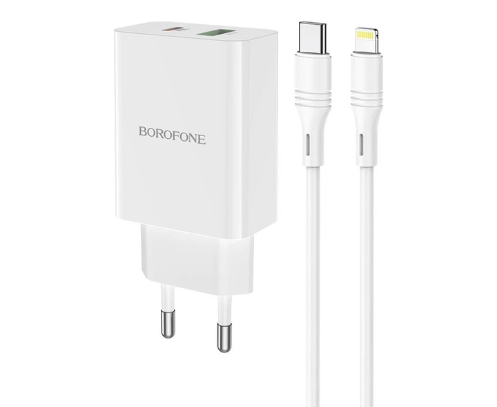 Мережевий зарядний пристрій Borofone BA56A PD 20W + QC 3.0 Type C to Lightning - зображення 2