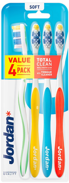 Набір зубних щіток Jordan Total Clean Soft 4 шт (7038516140357) - зображення 1