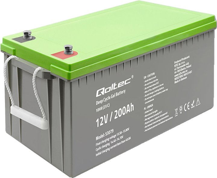Akumulator Qoltec żelowy Deep Cycle 12V 200Ah 62.5kg 53079 (5901878530796) - obraz 1