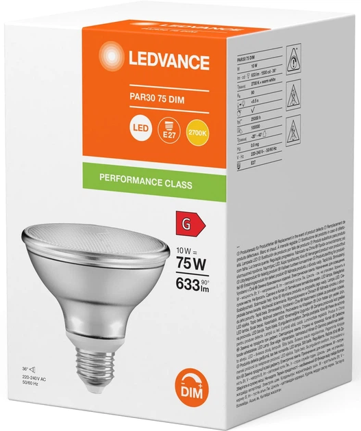Żarówka LED LEDVANCE PAR30 75 DIM P 10W 927 E27 633 lm 2700 K (4099854071195) - obraz 4