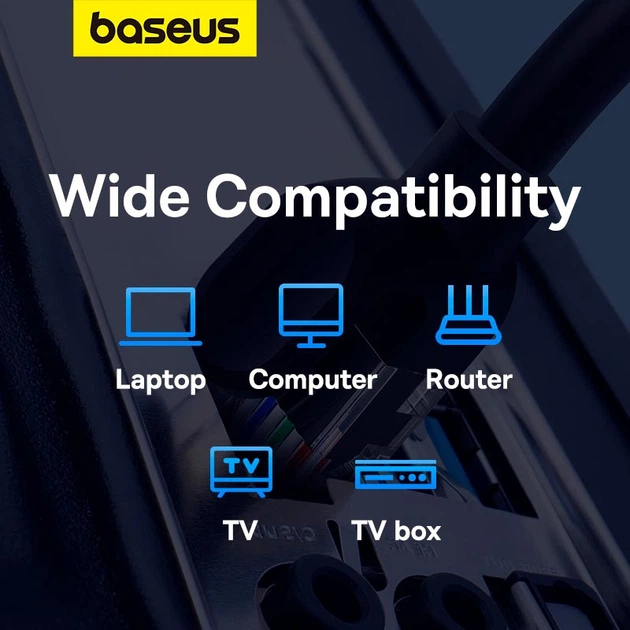 Патч-корд Baseus High Speed CAT5 Gigabit Ethernet RJ45 8m (B00133206111-06) black - Фото 6 Патч-корд Baseus High Speed CAT5 Gigabit Ethernet RJ45 8m (B00133206111-06) black - изображение 6