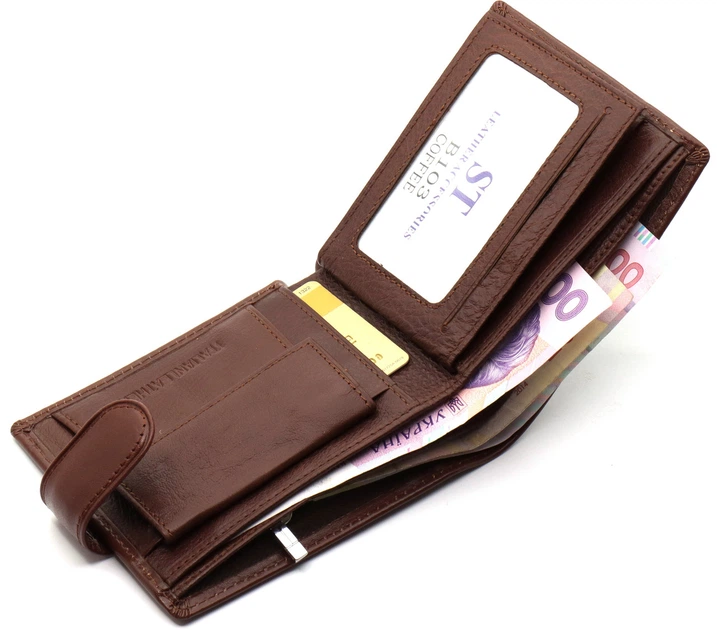 Шкіряне чоловіче портмоне 11,5х9,5х2,5 ST Leather В103 з секціями під карти Коричневий - зображення 9