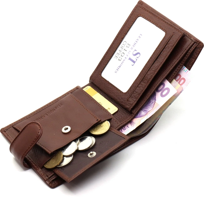 Шкіряне чоловіче портмоне 11,5х9,5х2,5 ST Leather В103 з секціями під карти Коричневий - зображення 10