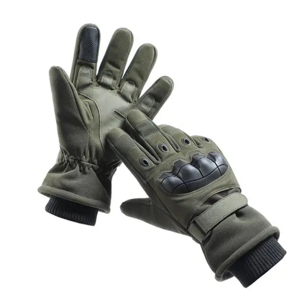 Зимові рукавички Оливкового кольору з сенсорним ефектом, чоловічі рукавички утеплені XL - зображення 1