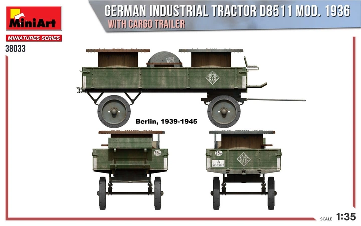 Сборная модель 1/35 Немецкий промышленный ТРАКТОР D8511 мод. 1936 с грузовым прицепом MiniArt 38033 - изображение 7