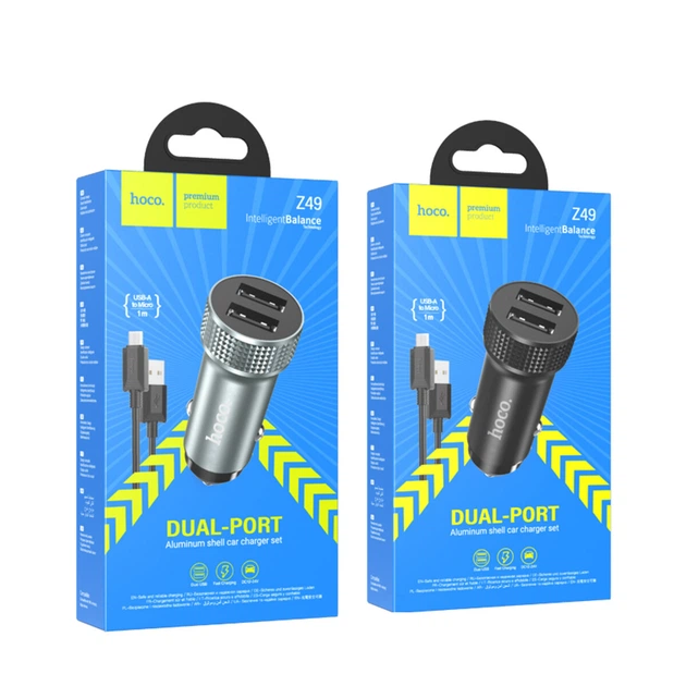 Автомобільний зарядний пристрій HOCO Z49 Level dual port car charger set(Micro) Metal Gray (6931474795656) - зображення 2