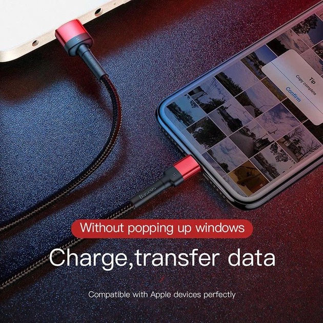 Кабель для зарядки Lightning Apple iphone BASEUS Cafule Special Edition 1M 2.4A Черно-Красный (CALKLF-G91) - Фото 11 Кабель для зарядки Lightning Apple iphone BASEUS Cafule Special Edition 1M 2.4A Черно-Красный (CALKLF-G91) - изображение 11