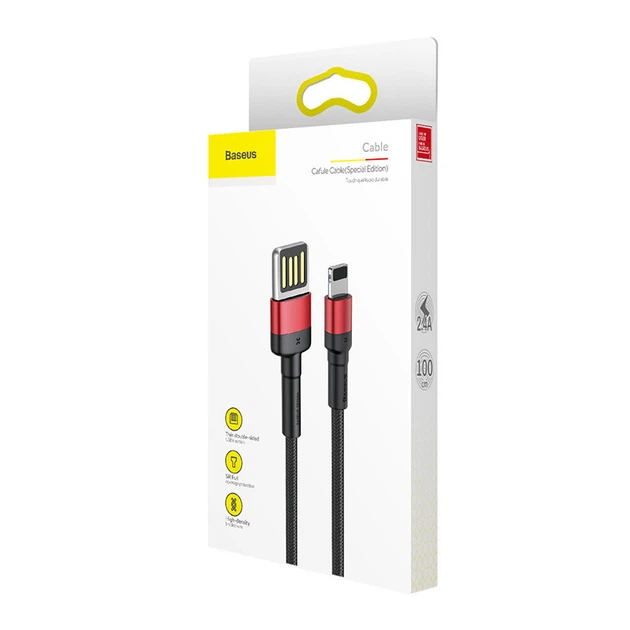 Кабель для зарядки Lightning Apple iphone BASEUS Cafule Special Edition 1M 2.4A Черно-Красный (CALKLF-G91) - Фото 15 Кабель для зарядки Lightning Apple iphone BASEUS Cafule Special Edition 1M 2.4A Черно-Красный (CALKLF-G91) - изображение 15