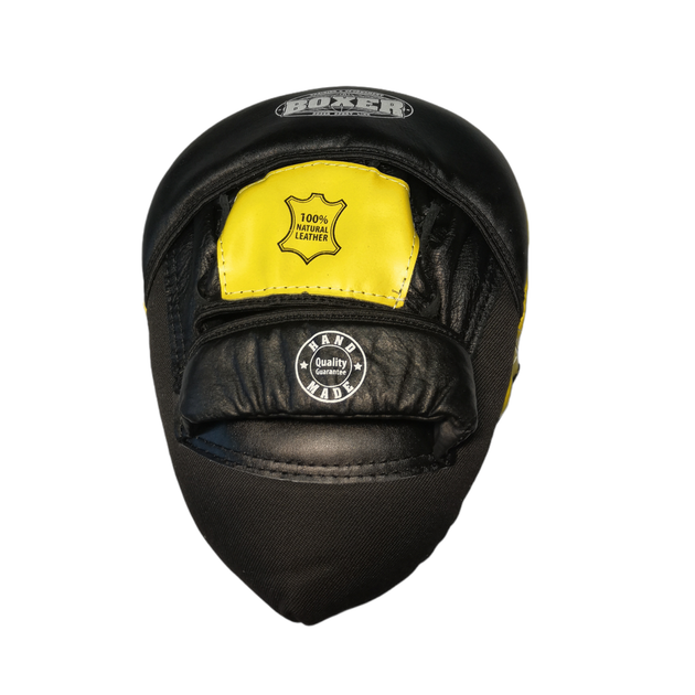 Лапы боксерские BOXER гнутые кожа Элит желтые - изображение 2
