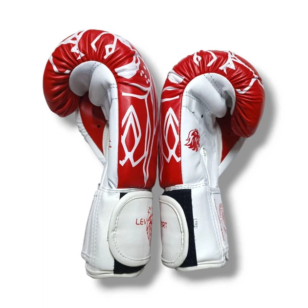 Боксерские перчатки LEV SPORT ТОП 10 oz кожа красно-белые - изображение 8