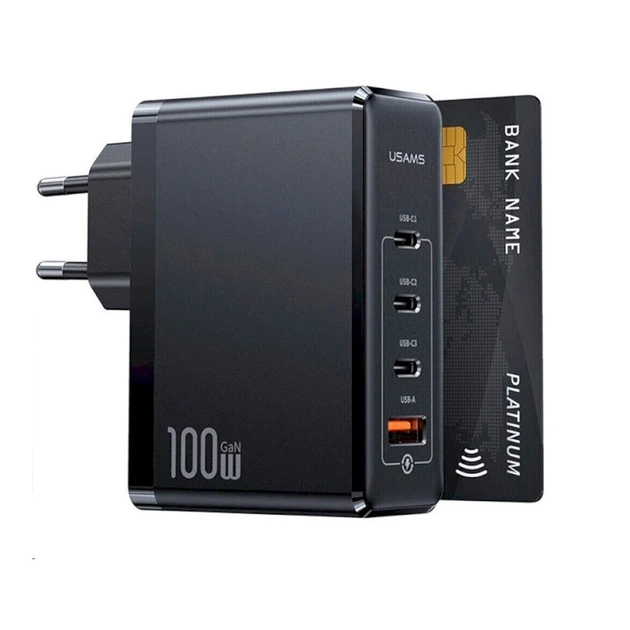 Мережевий зарядний пристрій Usams US-CC163 T50 100W 4 Ports ACCC GaN Fast Charger (EU) Black (CC163TC01) - изображение 3