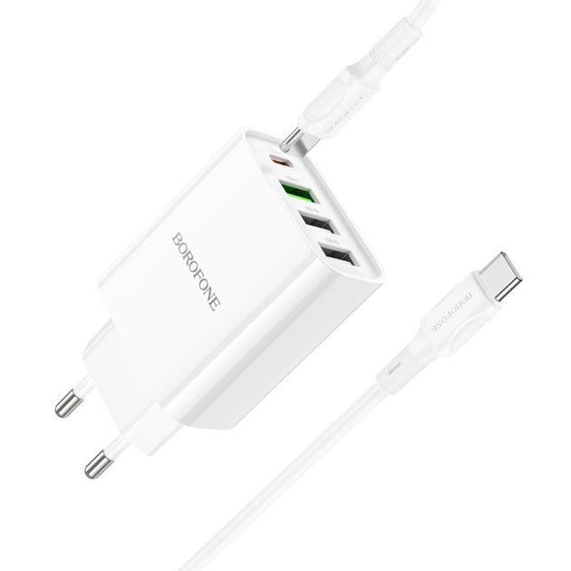 Сітчастий зарядний пристрій BOROFONE BA79A Clever four-port PD20W(1C3A) Charger Set (Type-C to Type-C) White (6941991102714) - зображення 2