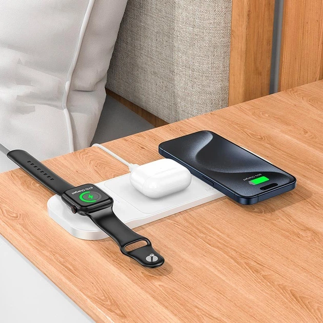 Зарядка беспроводная Qi 3in1 Wireless Charger Hoco CQ5 |22.5W Док-станция для iPhone + iWatch + наушники White - изображение 2