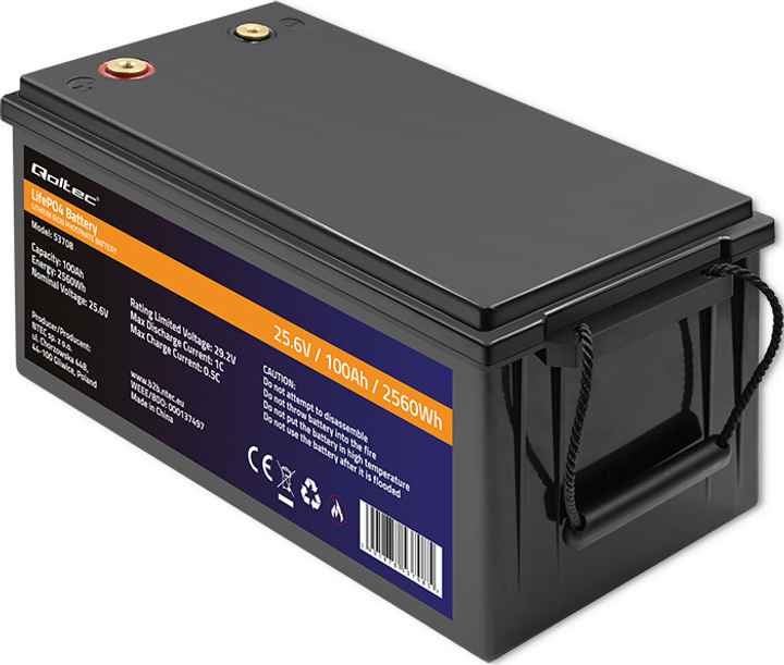 Akumulator Qoltec LiFePO4 Litowo-Żelazowo-Fosforanowy 25.6V 100Ah 2560Wh BMS 53708 (5901878537085) - obraz 3