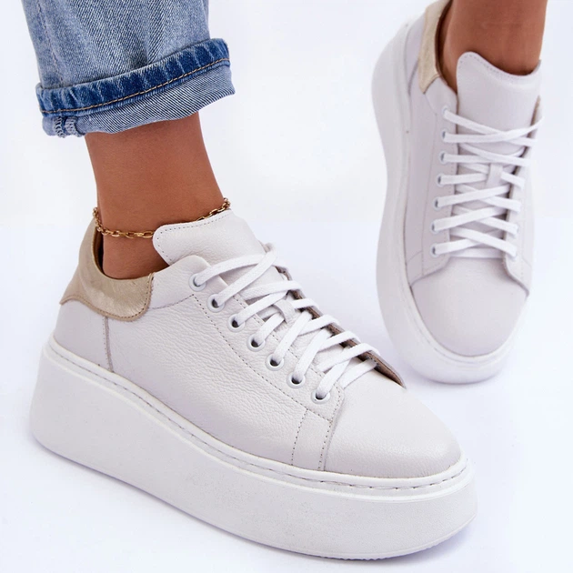 Sneakersy damskie ze skóry naturalnej Lemar 10150 38 Biały/Złoty (5905677919202) - obraz 3