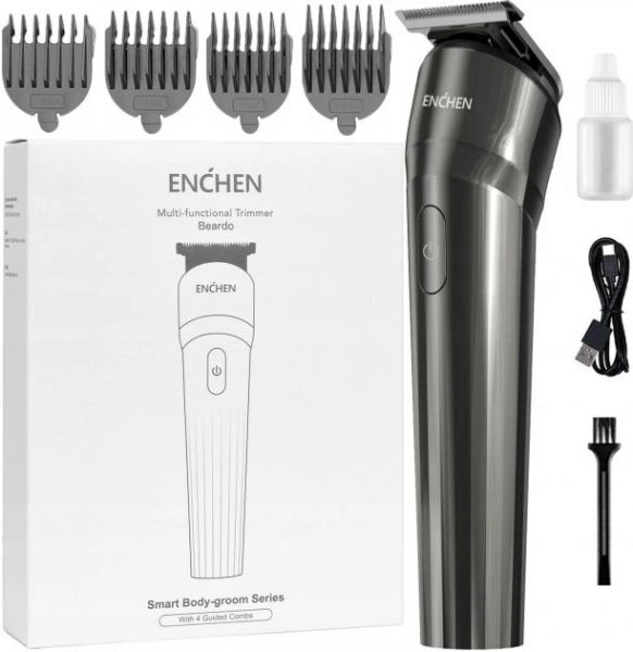 Триммер Xiaomi Enchen Beardo, Black, для бороды/усов, 4 насадки, работа от аккумулятора/сети, индикатор зарядки - изображение 2