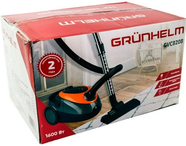 Контейнерний циклонний пилосос Grunhelm GVC8208, 1600 Вт, HEPA, 2 л, чорний/помаранчевий - Фото 7 Контейнерний циклонний пилосос Grunhelm GVC8208, 1600 Вт, HEPA, 2 л, чорний/помаранчевий - зображення 7