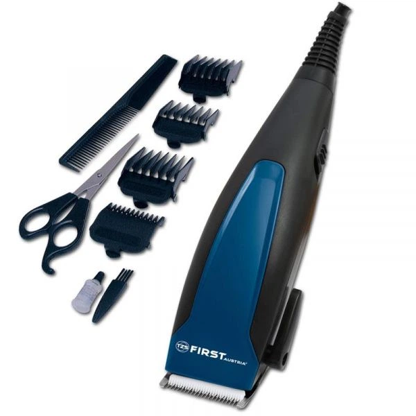 Машинка для стрижки First fa-5674-5 Blue, 15w, питание от сети, 4 насадки, регулируемая длина лезвий, щеточка для чистки, расческа, ножницы, масло - Фото 1 Машинка для стрижки First fa-5674-5 Blue, 15w, питание от сети, 4 насадки, регулируемая длина лезвий, щеточка для чистки, расческа, ножницы, масло - изображение 1