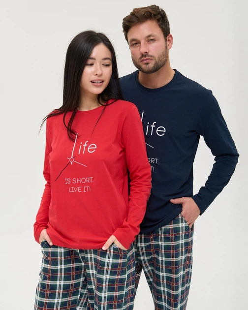 Женский комплект Family look для пари со штанами в клетку XL - Фото 2 Женский комплект Family look для пари со штанами в клетку XL - изображение 2