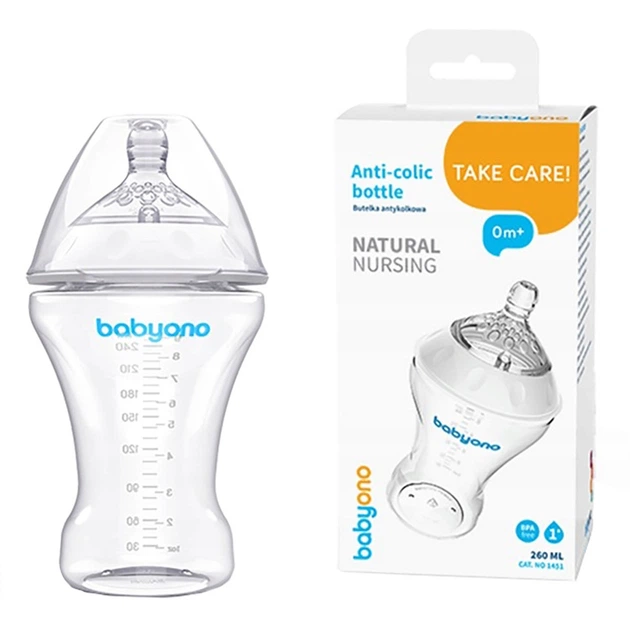 Бутылка антиколиковая 260 мл BabyOno Natural Nursing 0+ (5901435406014) - изображение 2