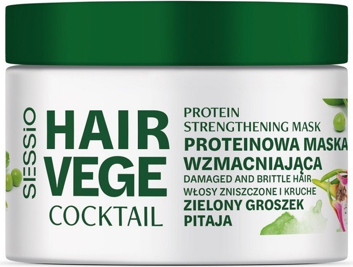 Протеїнова маска для волосся Sessio Hair Vege Cocktail Зелений Горошок і Пітайя зміцнююча 250 г (5900249013432) - зображення 1