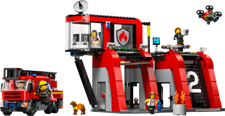 Zestaw klocków LEGO City Remiza strażacka z wozem strażackim 843 elementy (60414) - obraz 4
