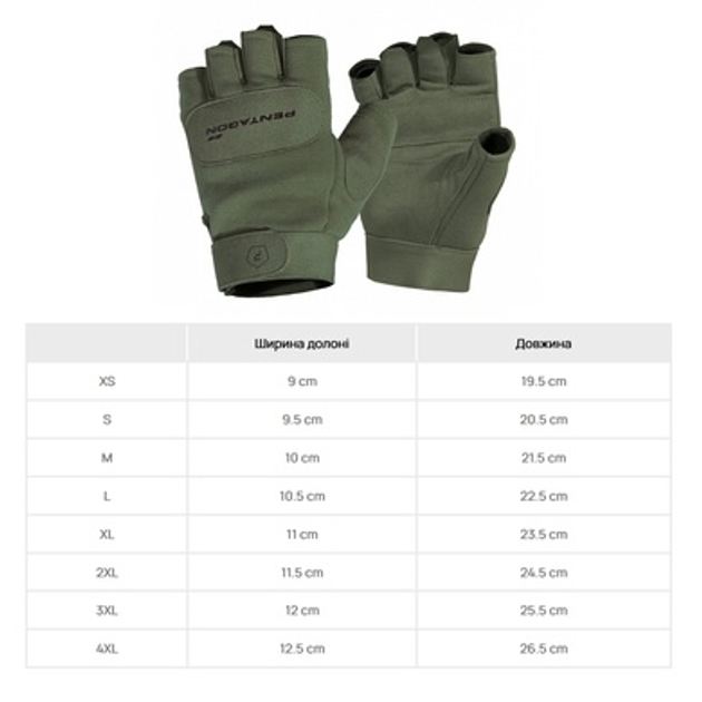 Рукавиці тактичні безпалі Pentagon Duty Mechanic 1/2 Gloves Olive Green S - зображення 2