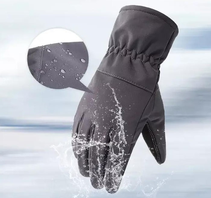 Водоотталкивающие тактические ветрозащитные Softshell на флисе зимние перчатки Черные 9001-XL - изображение 2