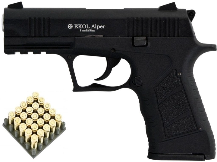 Стартовый шумовой пистолет Ekol Alper Black + 20 холостых патронов (9 mm) - изображение 1
