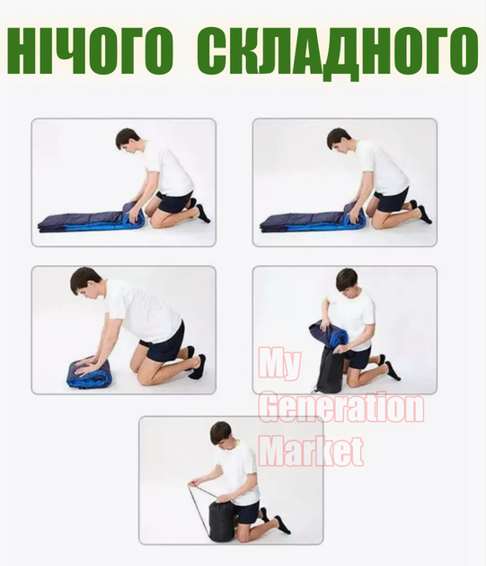 Туристический спальный мешок с чехлом - спальник одеяло для туризма и кемпинга Синий - изображение 8