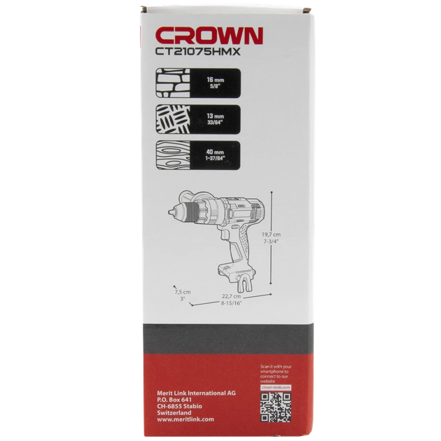 Аккумуляторная ударная дрель CROWN CT21075HMX - Фото 11 Аккумуляторная ударная дрель CROWN CT21075HMX - изображение 11