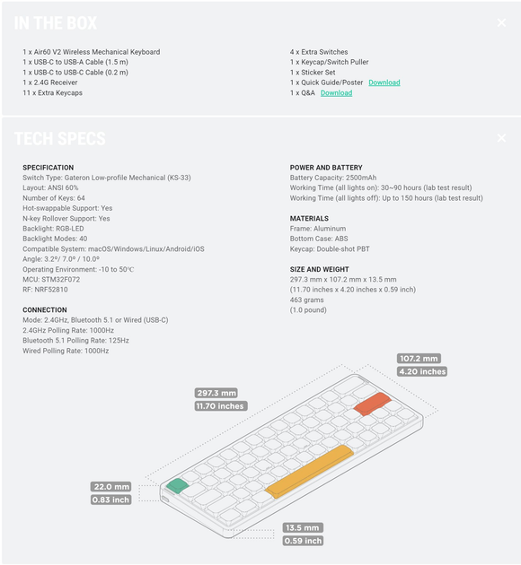 Беспроводная механическая клавиатура Nuphy Air60 V2/ Wisteria switch (tactile, 55g) / Color - Lunar Gray / Hot-Swappable, RGB, ANSI US - изображение 9