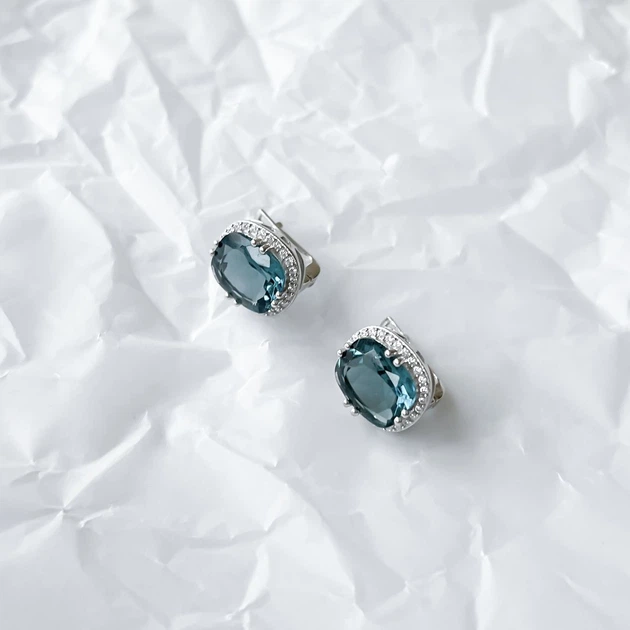 Серебряные серьги с топазом Лондон Блю 8.565ct (2151777) - изображение 7