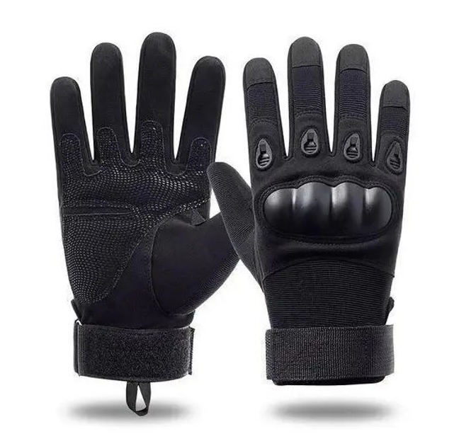 Универсальные тактические защитные полнопалые перчатки с защитой косточек черные 8000-М - изображение 1