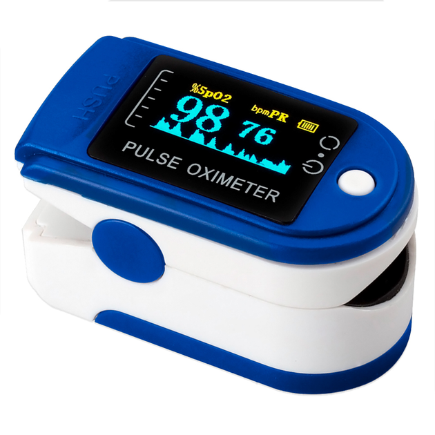 Пульс-оксиметром (OLED Pulse oximeter) Mediclin кольоровий дисплей + батарейки Синій - зображення 2