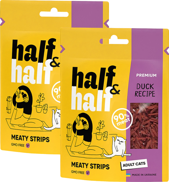 Упаковка лакомств для кошек Half&Half в форме мясных полосочек с уткой 2 шт x 50 г (2700000037232) - изображение 1