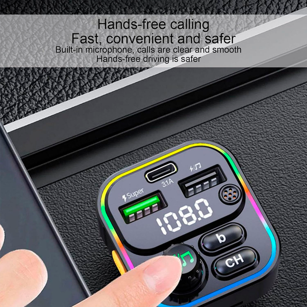 Автомобильный FM ФМ модулятор Terra С16, Bluetooth 5.0, трансмиттер, быстрая зарядка - изображение 4