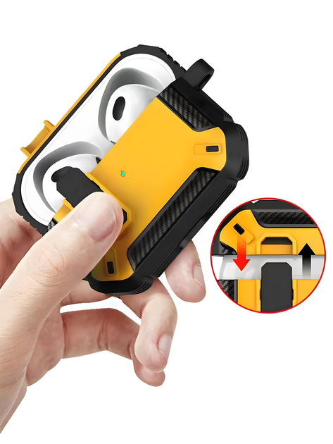 Протиударний захисний чохол для AirPods Pro 2 з карабіном і клямкою OPEN (YELLOW) - зображення 2