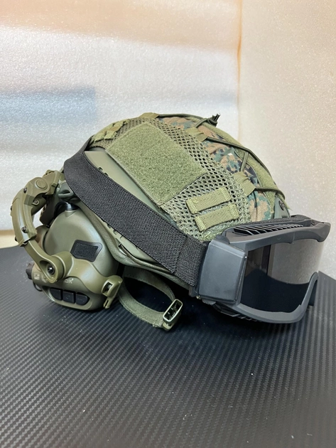 Шолом FAST USA NIJ IIIA L-XL Олива, тактичні окуляри, EARMOR M31 Активні шумопоглинаючі стрілкові навушники, кавер, кріплення - зображення 2