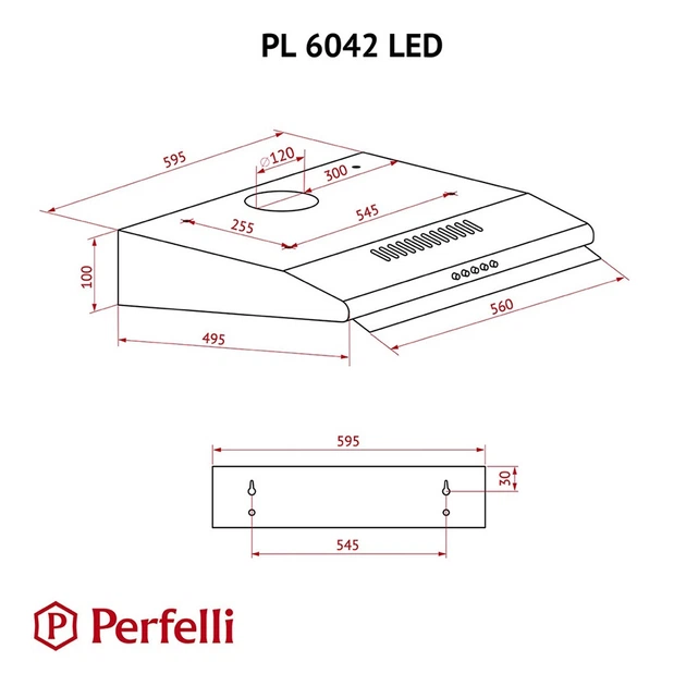 Кухонная вытяжка Perfelli PL 6042 W LED, белая плоская стандартная под навесной шкаф со стеклянным козырьком - изображение 3