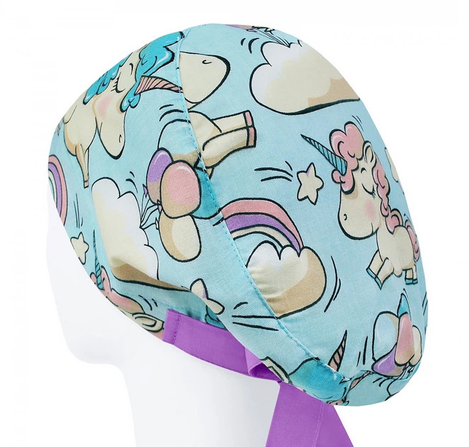 Медицинская шапочка женская HeadwearUniverse универсальная принт Единороги на голубом - изображение 2