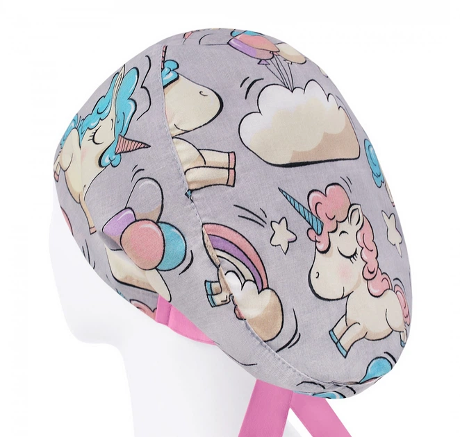 Медицинская шапочка женская HeadwearUniverse универсальная принт Единороги на сером - изображение 2