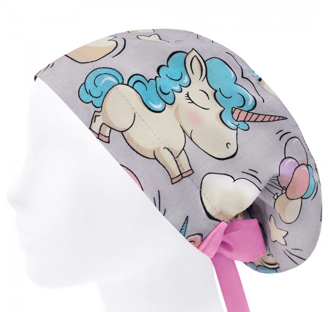 Медицинская шапочка женская HeadwearUniverse универсальная принт Единороги на сером - изображение 3