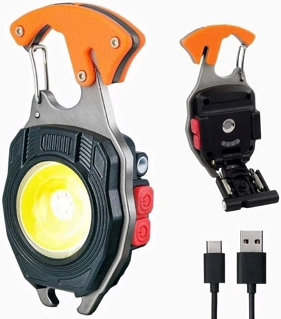 Акумуляторний LED фонарик W5647 з Type-C (7 режимів, прикурювач, карабін, ніж, магніт) - зображення 2