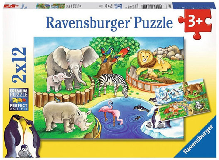 Zestaw puzzle Ravensburger Zwierzęta w zoo 2 x 12 elementów (4005556076024) - obraz 1
