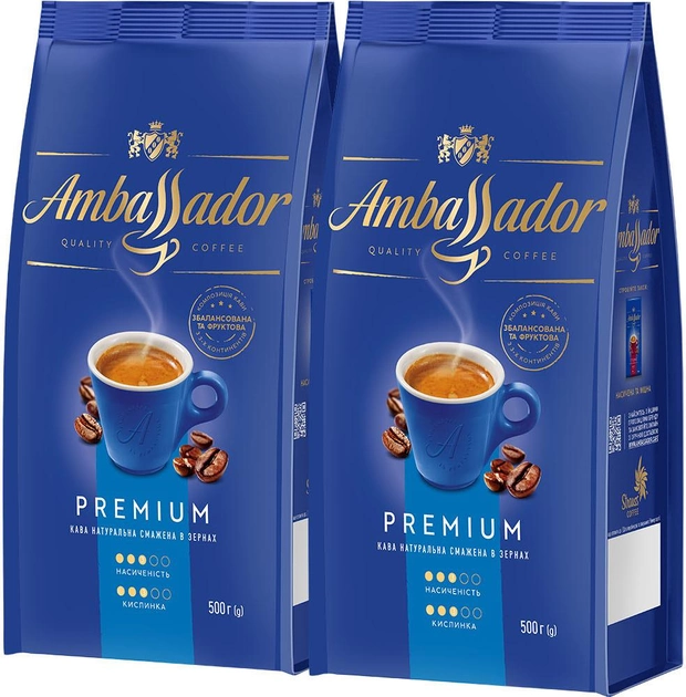 Акція на Набір кави в зернах Ambassador Premium 500 г х 2 шт від Rozetka
